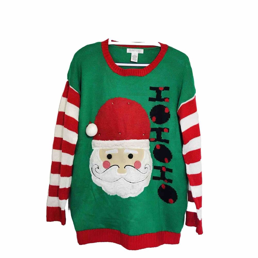 Planet Gold Ugly Christmas Sweater Santa HoHoHo Red Green Oversized Womens 1X